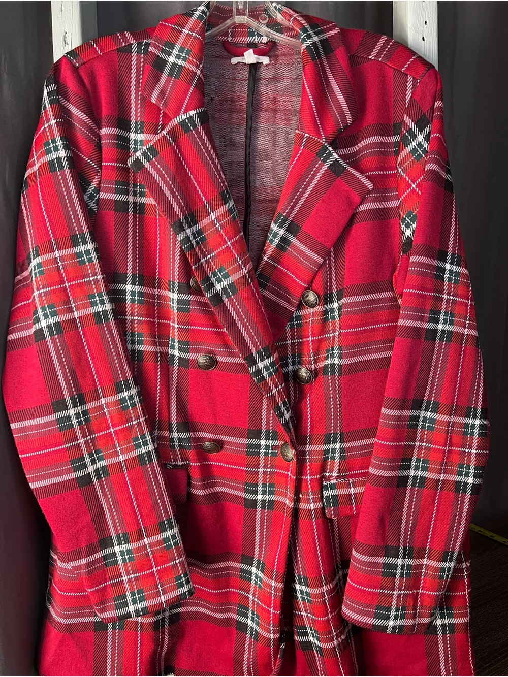 Maurices Red Plaid Double-Breasted Blazer